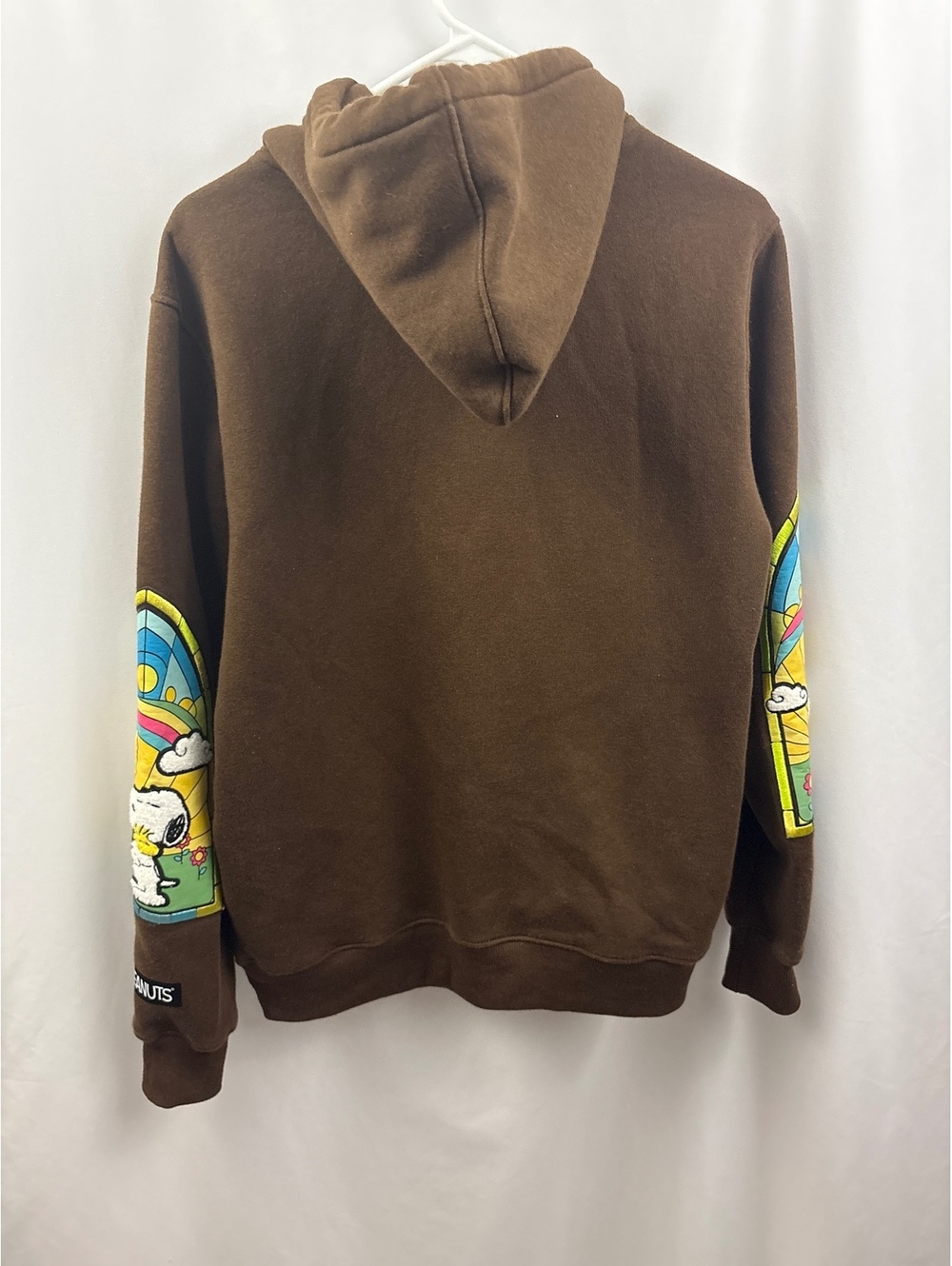 Peanuts Snoopy Brown Hoodie Friend Stitch Colorful Stained Glass Window , Size S - Picture 7 of 7